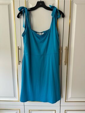 Lela Rose Teal Tie-Shoulder Mini Dress